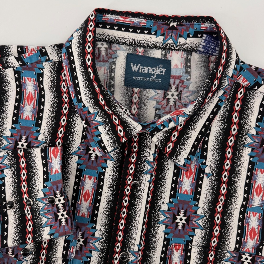 Wrangler Checotah Western Shirt Men XXL Black Southwestern Geometric Pearl Snap